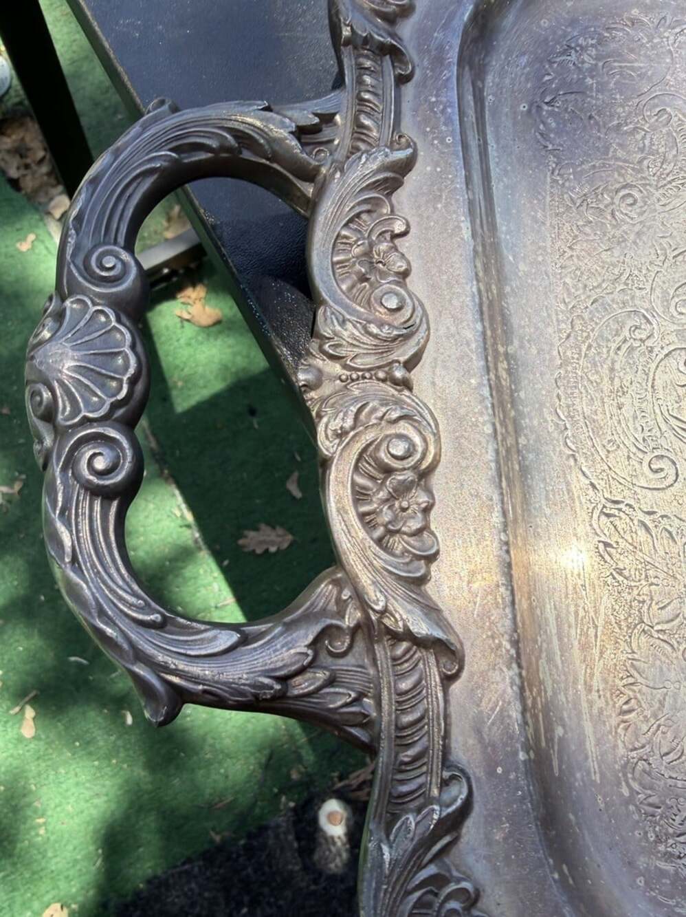 VNTG Ornate Silver Plated Footed Etched Butler Tray Handles L 24” W 10” Heavy - Picture 2 of 11